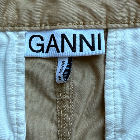 GANNI Twill Camel Cargo Pants Drawstring Hem High Rise Sz 34/US2 Organic Cotton - Picture 4 of 16